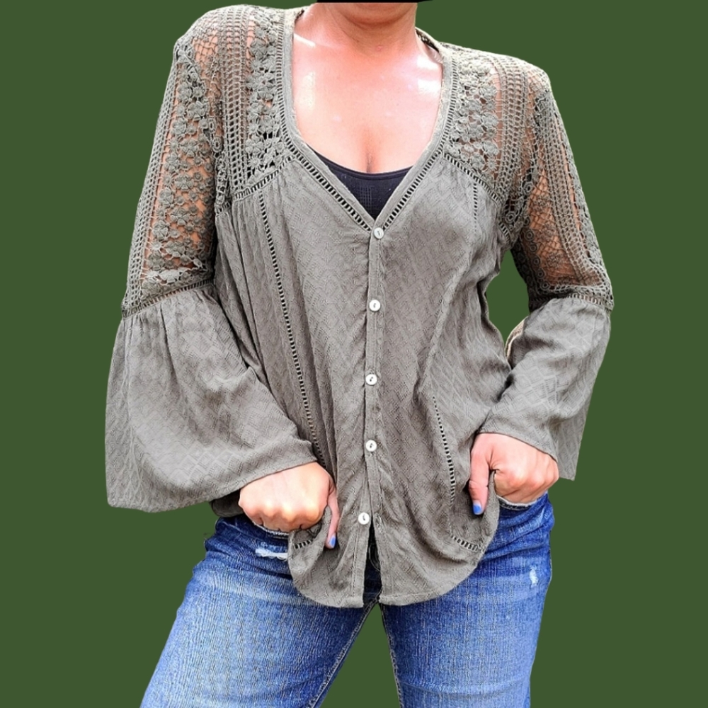 Olive Sahara Mixed Lace Top